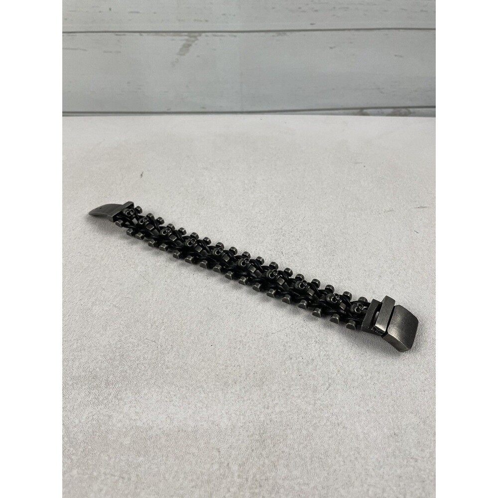Rock Punk Heavy-Duty Black Braided Leather Bracelet with Skulls Unisex